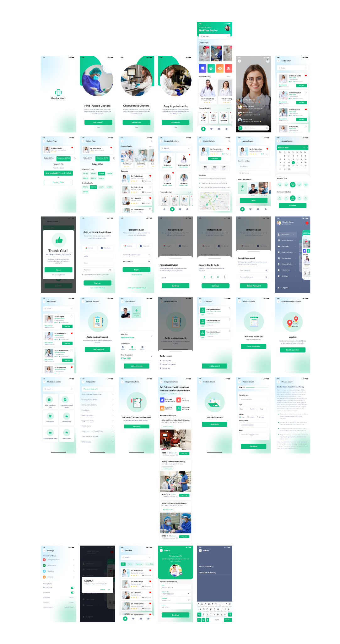 Doctor appointment mobile app screen collection